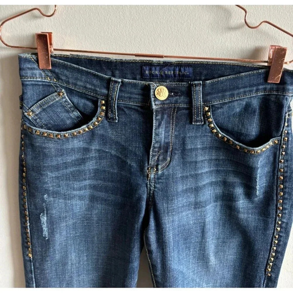 Rock & Republic Womens Mid Rise Bootcut Leg Studded Denim Jeans Blue Sz 6 - Picture 5 of 12